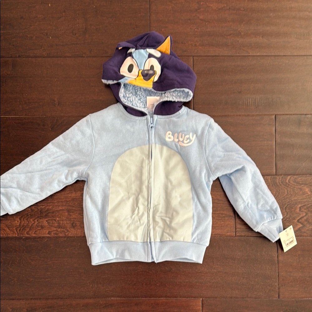 NWT Disney Toddlers Gender Neutral Bluey Character Hoodie Sherpa Sweatshirt!